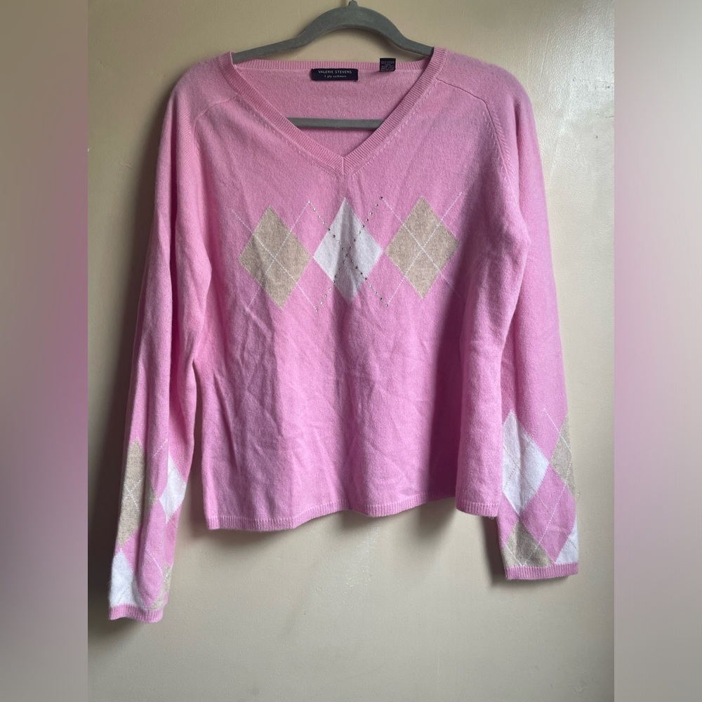 CASHMERE Valerie Stevens V neck y2k sweater size L preppy academia mean girls